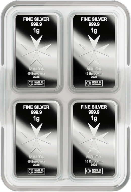 50 x 1g Silber Heimerle und Meule Malta Münzbarren UnityBox