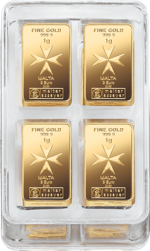 100 x 1g Gold Heimerle und Meule Malta Münzbarren UnityBox