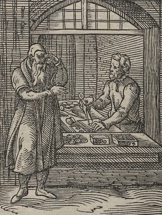 The Spectacle Maker, woodcut by Jost Amman from the Book of Trades, 1568