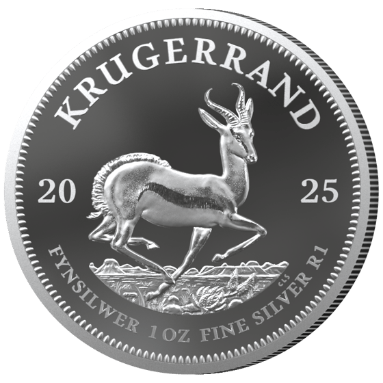 Lado con el springbok en pleno salto, encima la inscripción KRUGERRAND y a izquierda y derecha el año 2025
