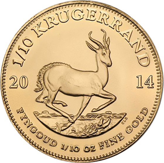 Seite mit dem Springbock im Sprung, darüber KRUGERRAND und links und rechts die Jahreszahl 2014