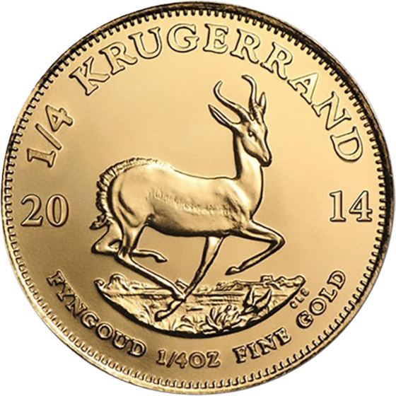 Seite mit dem Springbock im Sprung, darüber KRUGERRAND und links und rechts die Jahreszahl 2014