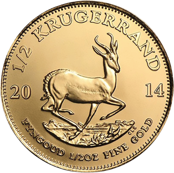 Seite mit dem Springbock im Sprung, darüber KRUGERRAND und links und rechts die Jahreszahl 2014