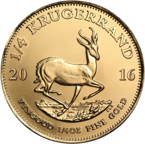 Seite mit dem Springbock im Sprung, darüber KRUGERRAND und links und rechts die Jahreszahl 2016