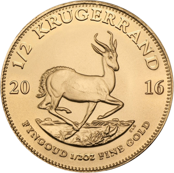 Seite mit dem Springbock im Sprung, darüber KRUGERRAND und links und rechts die Jahreszahl 2016