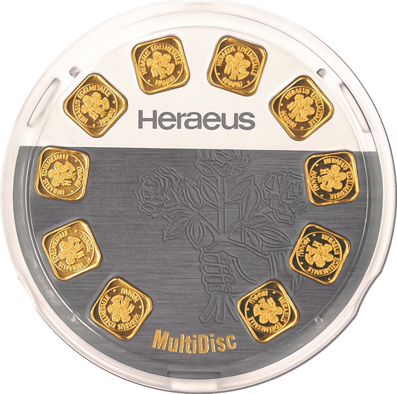 MultiDisc with ten bars of one gram each in round packaging