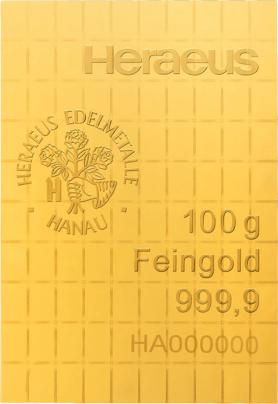 Reverso de la CombiBar con el emblema, 100 g y Feingold 999,9