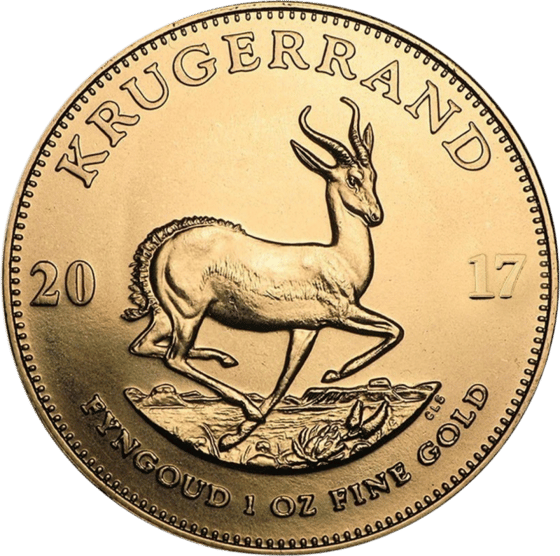 Seite mit dem Springbock im Sprung, darüber KRUGERRAND und links und rechts die Jahreszahl 2017