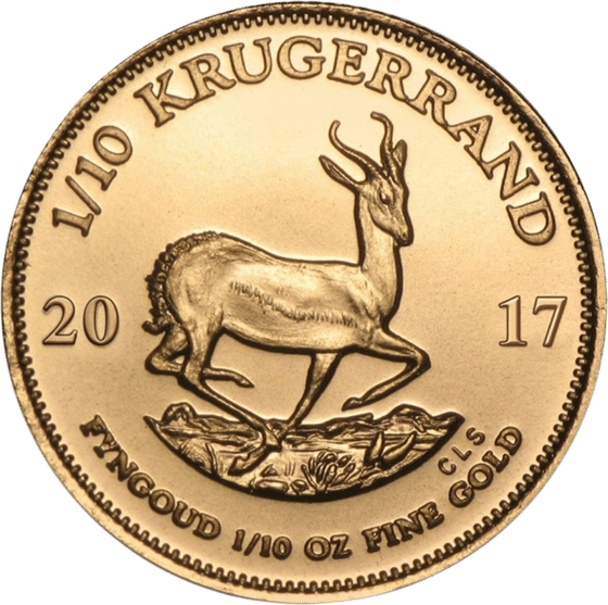 Lado con el springbok en pleno salto, encima la inscripción KRUGERRAND y a izquierda y derecha el año 2017