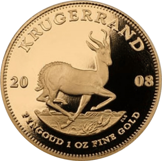 Seite mit dem Springbock im Sprung, darüber KRUGERRAND und links und rechts die Jahreszahl 2008