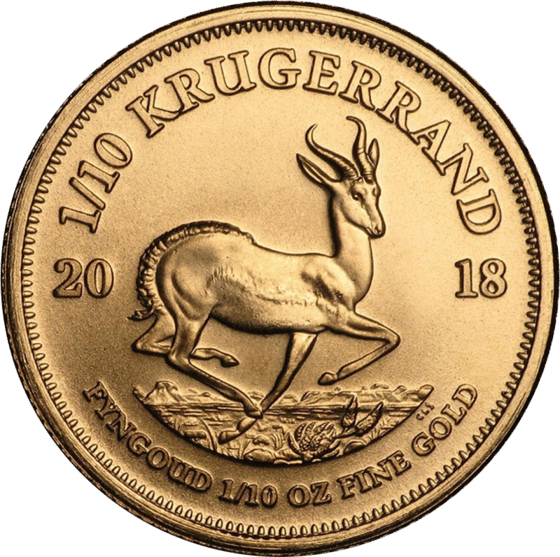 Seite mit dem Springbock im Sprung, darüber KRUGERRAND und links und rechts die Jahreszahl 2018