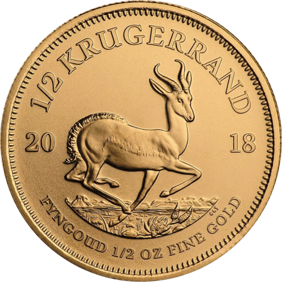 Seite mit dem Springbock im Sprung, darüber KRUGERRAND und links und rechts die Jahreszahl 2018