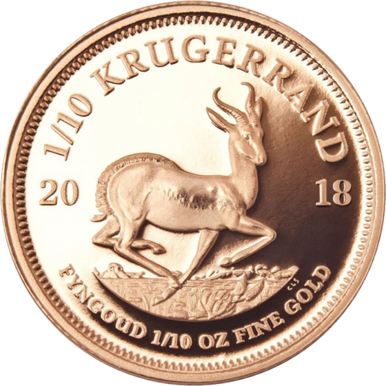 Seite mit dem Springbock im Sprung, darüber KRUGERRAND und links und rechts die Jahreszahl 2018