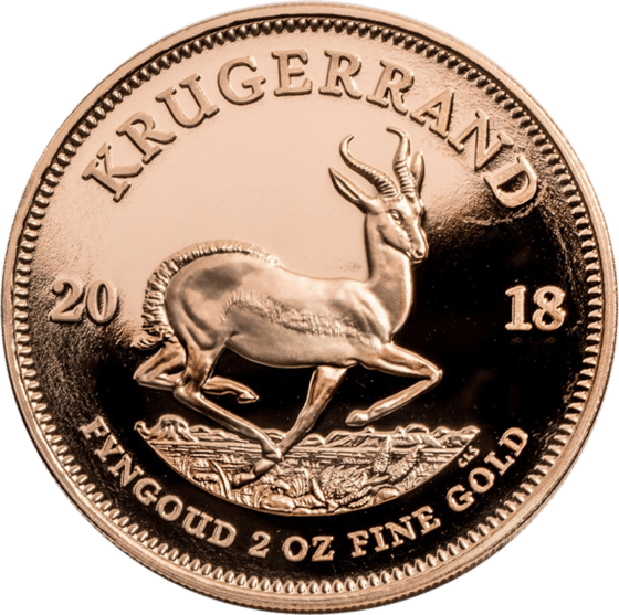 Seite mit dem Springbock im Sprung, darüber KRUGERRAND und links und rechts die Jahreszahl 2018