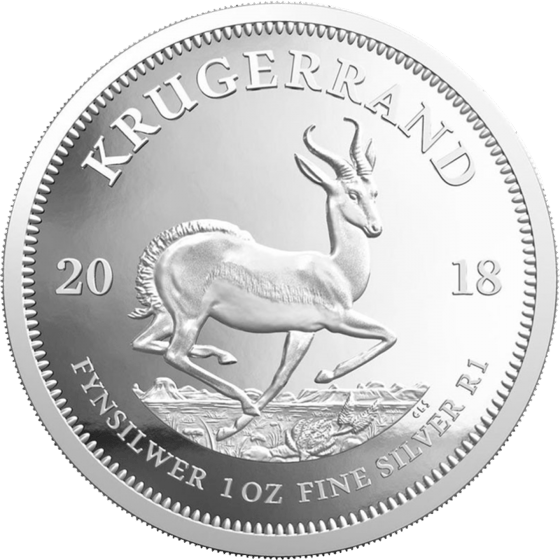 Seite mit dem Springbock im Sprung, darüber KRUGERRAND und links und rechts die Jahreszahl 2018