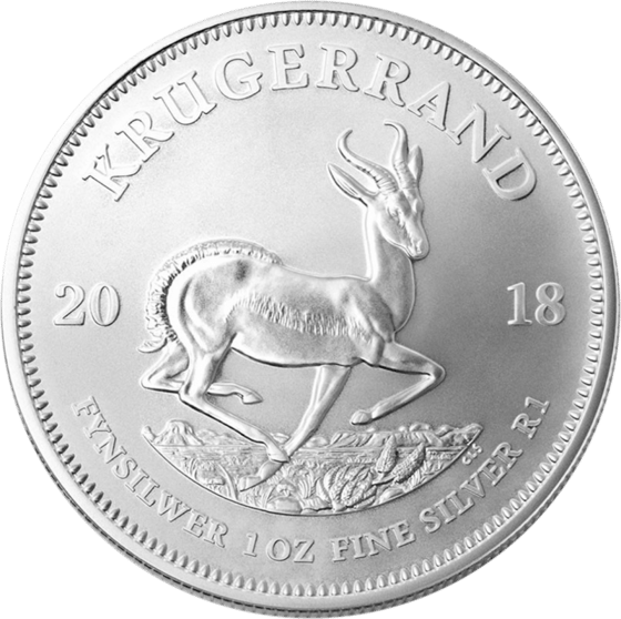 Seite mit dem Springbock im Sprung, darüber KRUGERRAND und links und rechts die Jahreszahl 2018
