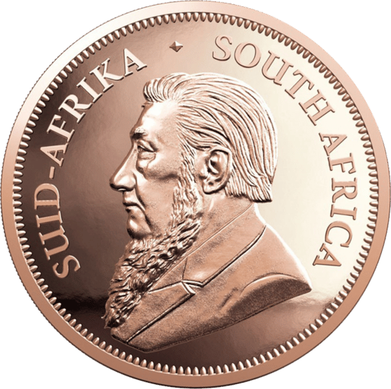 Lado con el retrato de Paul Kruger y la leyenda SUID-AFRIKA SOUTH AFRICA