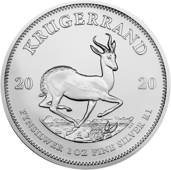 Seite mit dem Springbock im Sprung, darüber KRUGERRAND und links und rechts die Jahreszahl 2020