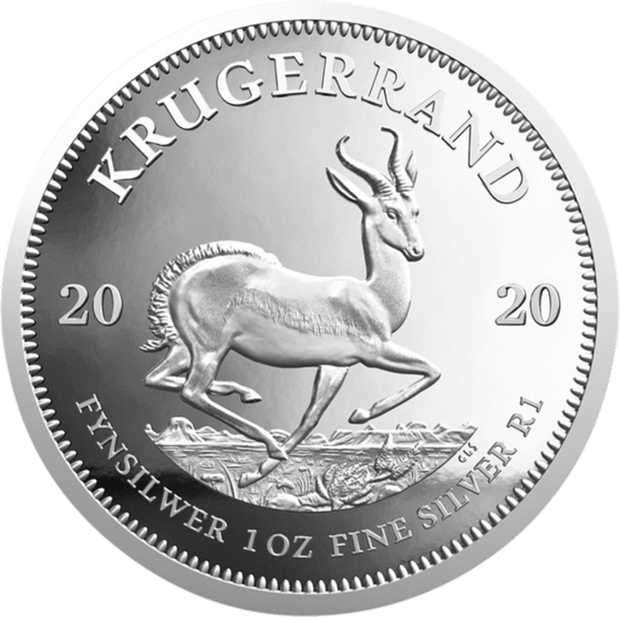 Seite mit dem Springbock im Sprung, darüber KRUGERRAND und links und rechts die Jahreszahl 2020