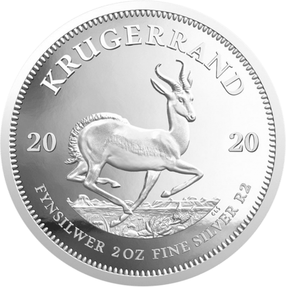 Side with the springbok in mid-leap, KRUGERRAND above it and the year 2020 to the left and right