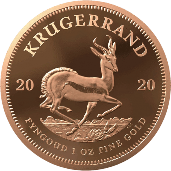 Seite mit dem Springbock im Sprung, darüber KRUGERRAND und links und rechts die Jahreszahl 2020