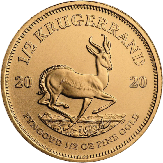 Seite mit dem Springbock im Sprung, darüber KRUGERRAND und links und rechts die Jahreszahl 2020