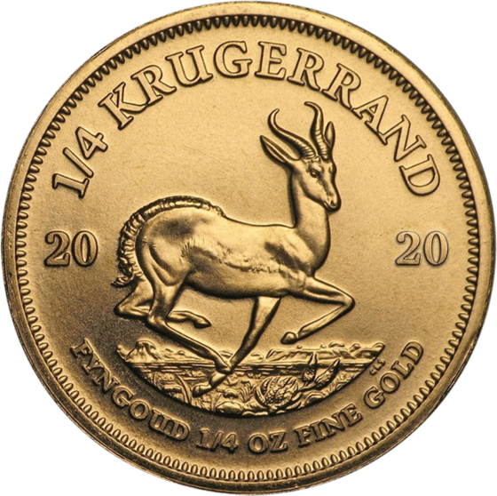 Seite mit dem Springbock im Sprung, darüber KRUGERRAND und links und rechts die Jahreszahl 2020