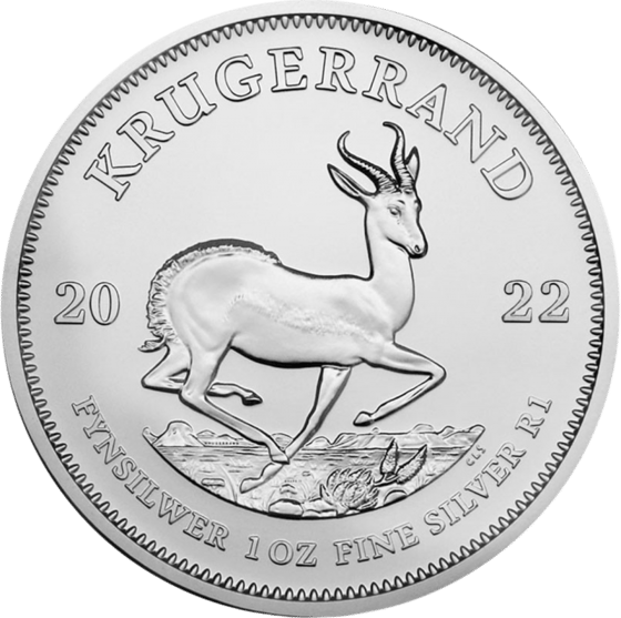 Seite mit dem Springbock im Sprung, darüber KRUGERRAND und links und rechts die Jahreszahl 2022