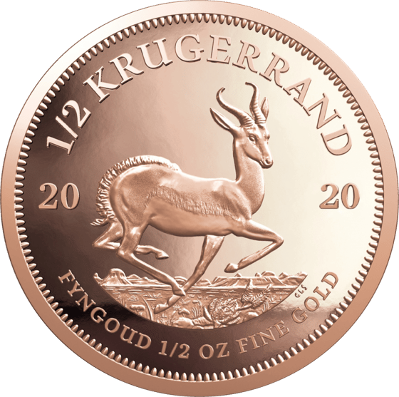 Seite mit dem Springbock im Sprung, darüber KRUGERRAND und links und rechts die Jahreszahl 2020