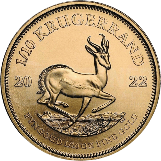 Seite mit dem Springbock im Sprung, darüber KRUGERRAND und links und rechts die Jahreszahl 2022
