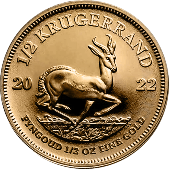 Seite mit dem Springbock im Sprung, darüber KRUGERRAND und links und rechts die Jahreszahl 2022