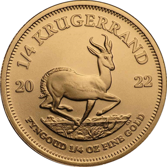 Lado con el springbok en pleno salto, encima la inscripción KRUGERRAND y a izquierda y derecha el año 2022