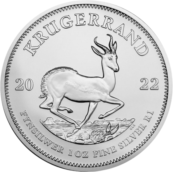 Lado con el springbok en pleno salto, encima la inscripción KRUGERRAND y a izquierda y derecha el año 2022