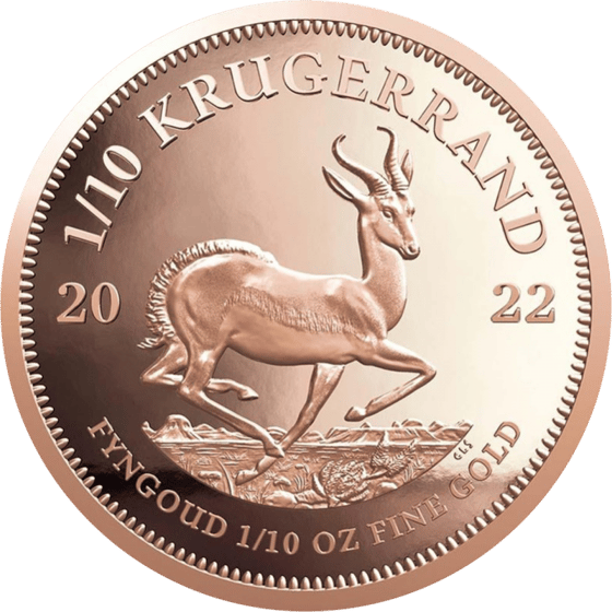 Seite mit dem Springbock im Sprung, darüber KRUGERRAND und links und rechts die Jahreszahl 2022