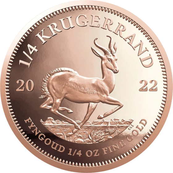 Seite mit dem Springbock im Sprung, darüber KRUGERRAND und links und rechts die Jahreszahl 2022