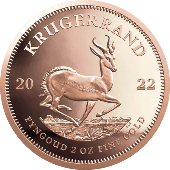 Seite mit dem Springbock im Sprung, darüber KRUGERRAND und links und rechts die Jahreszahl 2022