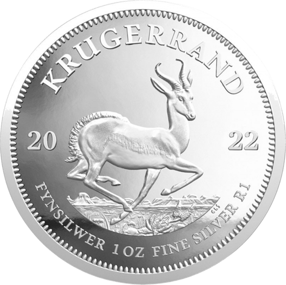 Lado con el springbok en pleno salto, encima la inscripción KRUGERRAND y a izquierda y derecha el año 2022