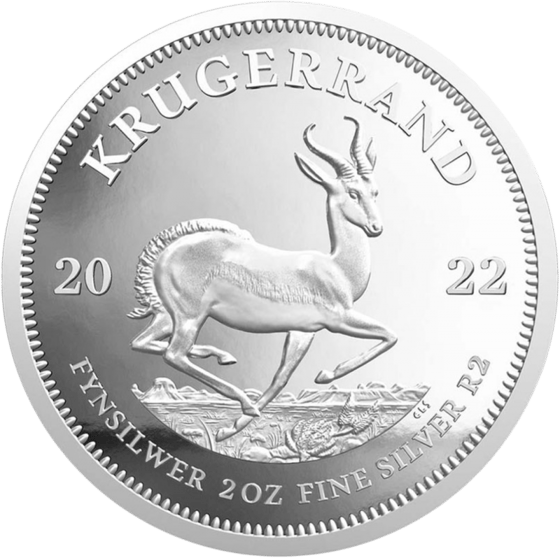 Lado con el springbok en pleno salto, encima la inscripción KRUGERRAND y a izquierda y derecha el año 2022