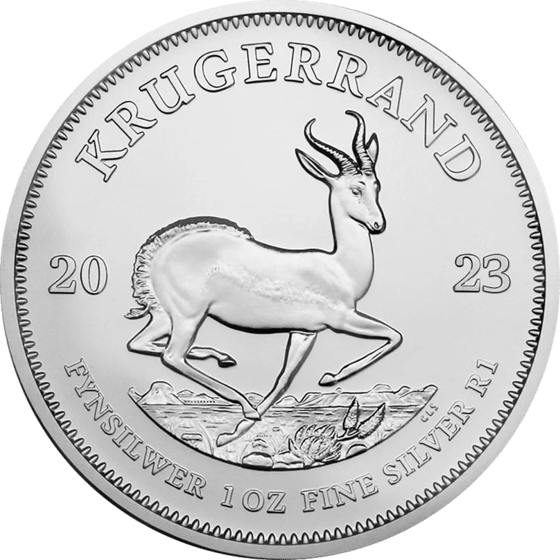 Seite mit dem Springbock im Sprung, darüber KRUGERRAND und links und rechts die Jahreszahl 2023