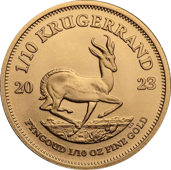 Seite mit dem Springbock im Sprung, darüber KRUGERRAND und links und rechts die Jahreszahl 2023