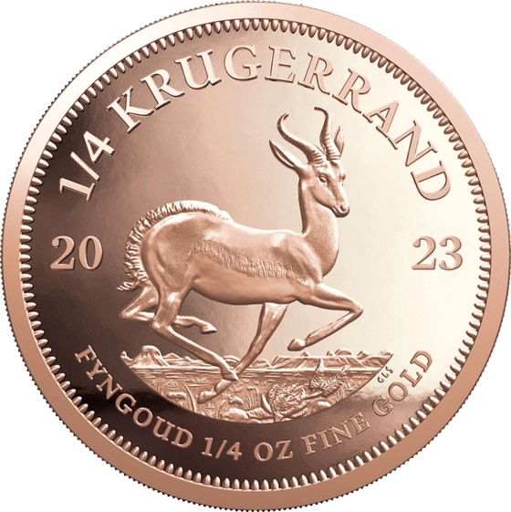 Seite mit dem Springbock im Sprung, darüber KRUGERRAND und links und rechts die Jahreszahl 2023