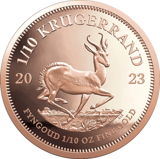 Seite mit dem Springbock im Sprung, darüber KRUGERRAND und links und rechts die Jahreszahl 2023