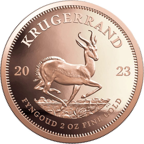 Seite mit dem Springbock im Sprung, darüber KRUGERRAND und links und rechts die Jahreszahl 2023