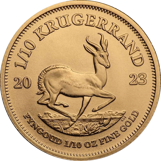 Seite mit dem Springbock im Sprung, darüber KRUGERRAND und links und rechts die Jahreszahl 2023