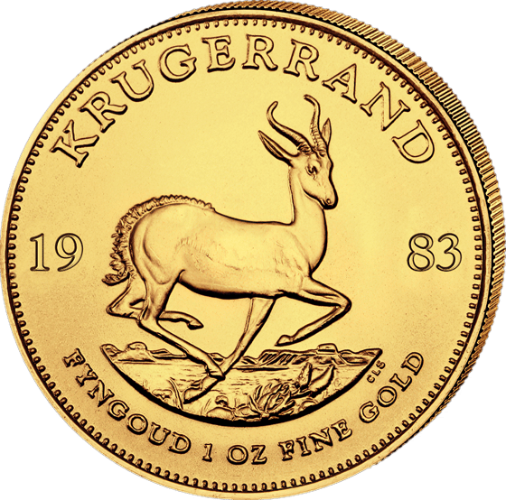 Lado con el springbok en pleno salto, encima la inscripción KRUGERRAND y a izquierda y derecha el año 1983