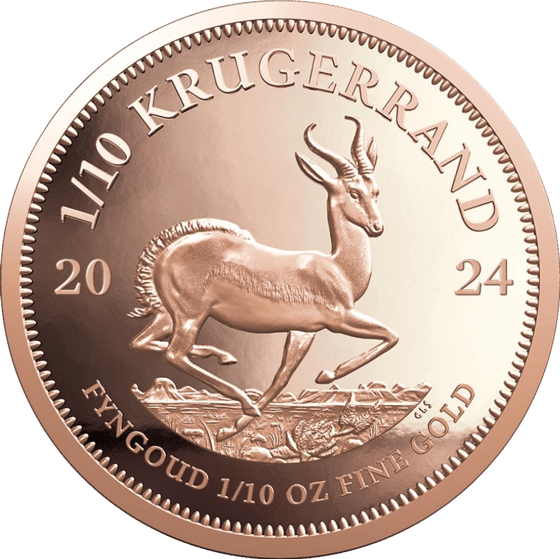 Seite mit dem Springbock im Sprung, darüber KRUGERRAND und links und rechts die Jahreszahl 2024