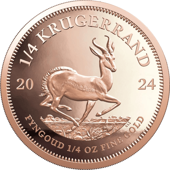 Lado con el springbok en pleno salto, encima la inscripción KRUGERRAND y a izquierda y derecha el año 2024