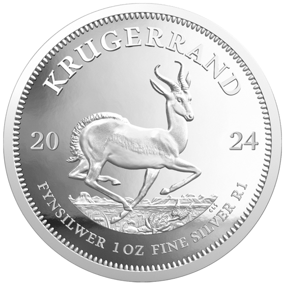 Side with the springbok in mid-leap, KRUGERRAND above it and the year 2024 to the left and right