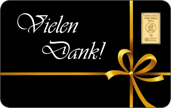 1g Goldbarren Heimerle und Meule Vielen Dank FineCard