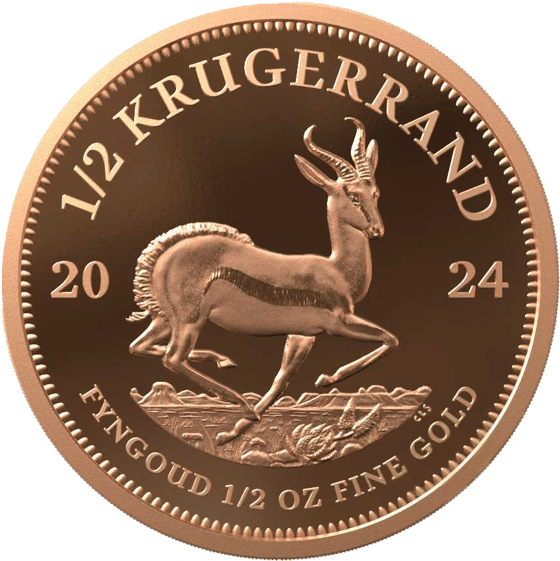 Side with the springbok in mid-leap, KRUGERRAND above it and the year 2024 to the left and right